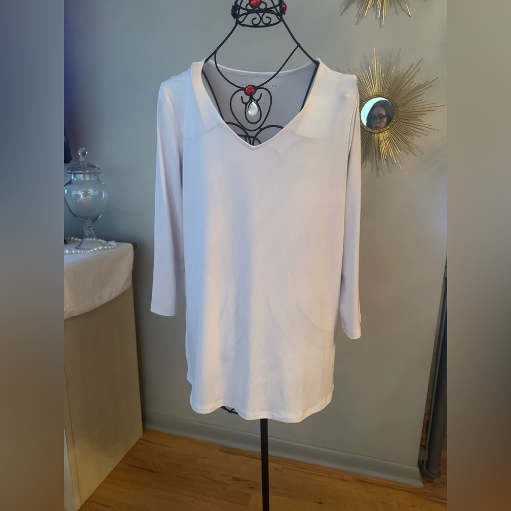 Susan Graver Cream V-Neck Blouse